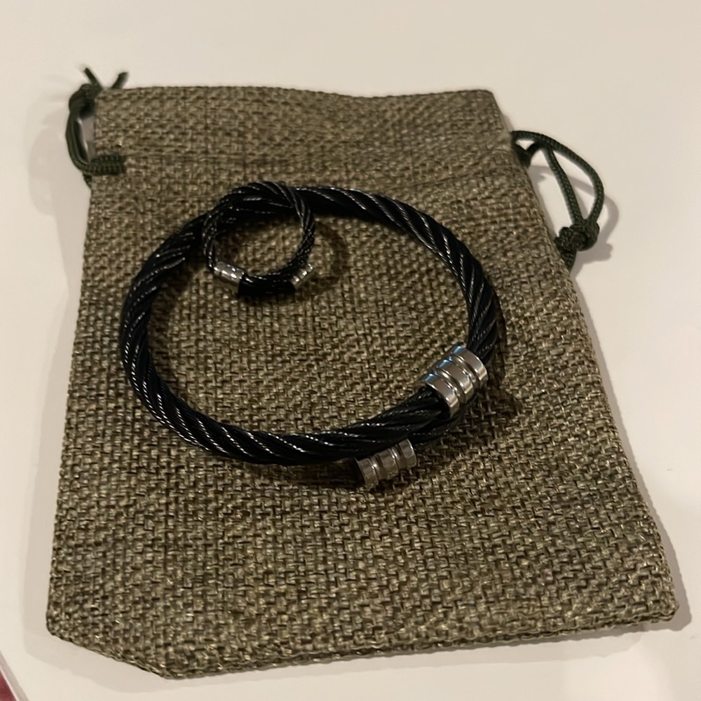 Black Cable Bangle & Ring Set - image 4